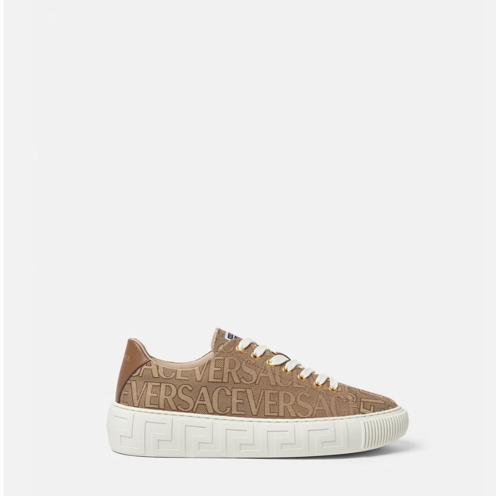 Versace Tan Embossed Logo Sneakers